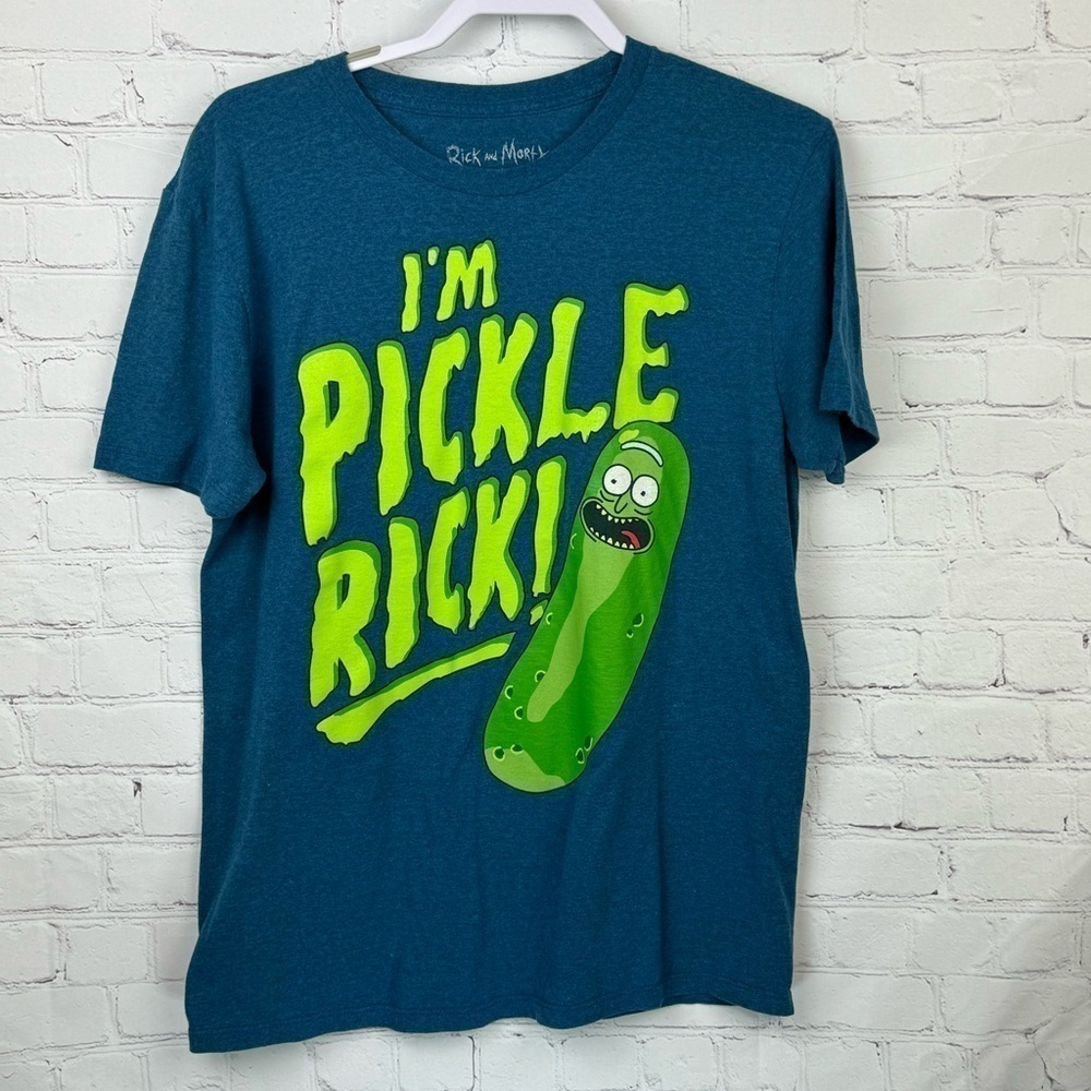 Ricky And Morty Mens T-Shirt Medium Blue I'm Pickle Rick! Graphic Crew Neck Tee